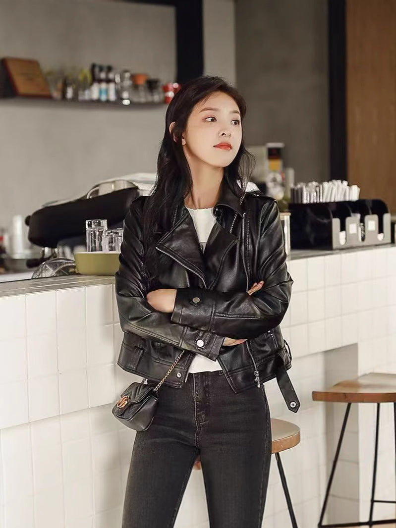 Women's Plus Size Faux Leather Motorcycle Jacket