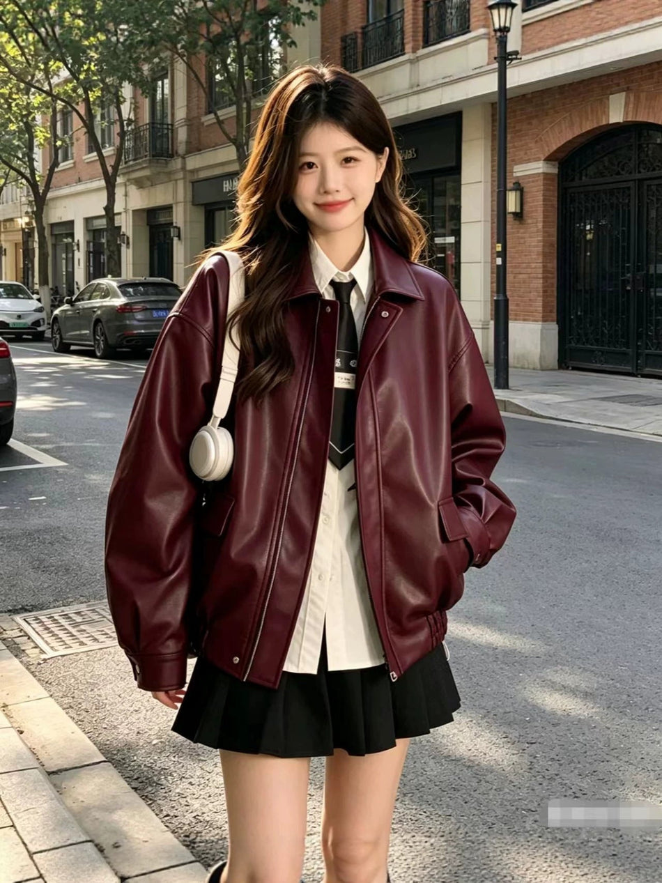 Women's Regular Fit Faux Leather Biker Jacket