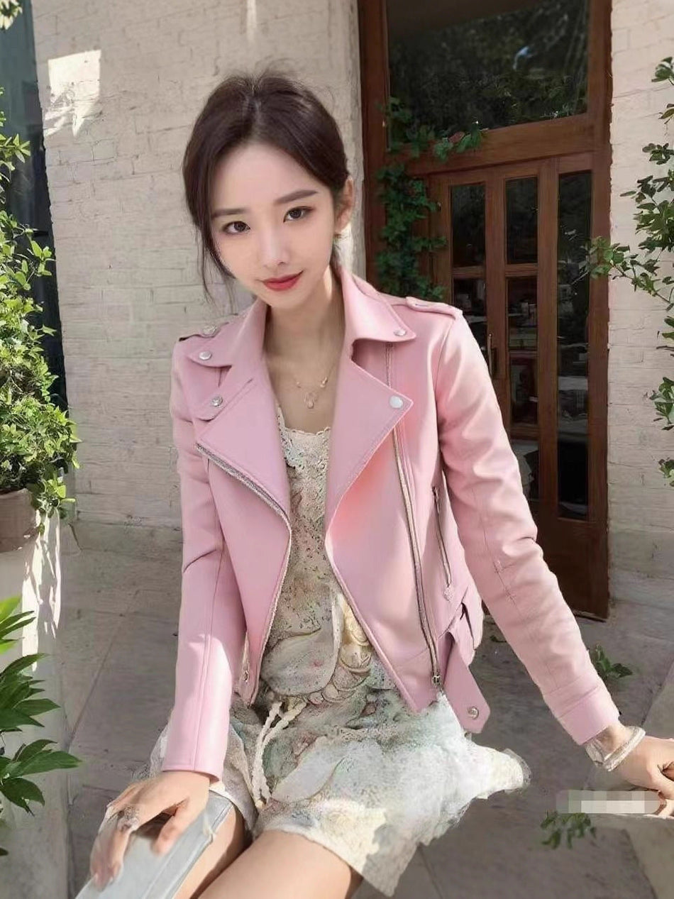 Women's Faux Leather Bomber Jacket for Casual Everyday Wear