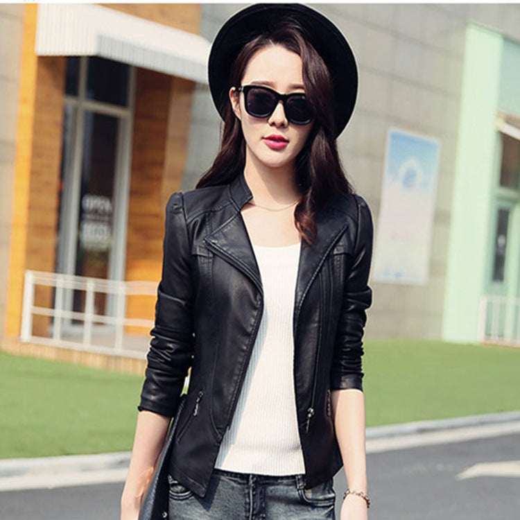 Women's Black Slim Fit Faux Leather Motorcycle Jacket