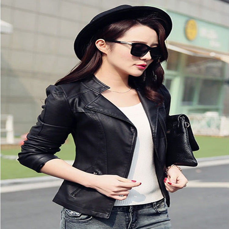 Women's Black Slim Fit Faux Leather Motorcycle Jacket