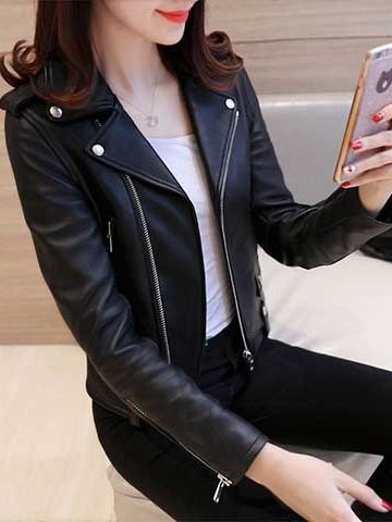Women's Plus Size Slim Fit Faux Leather Motorcycle Jacket