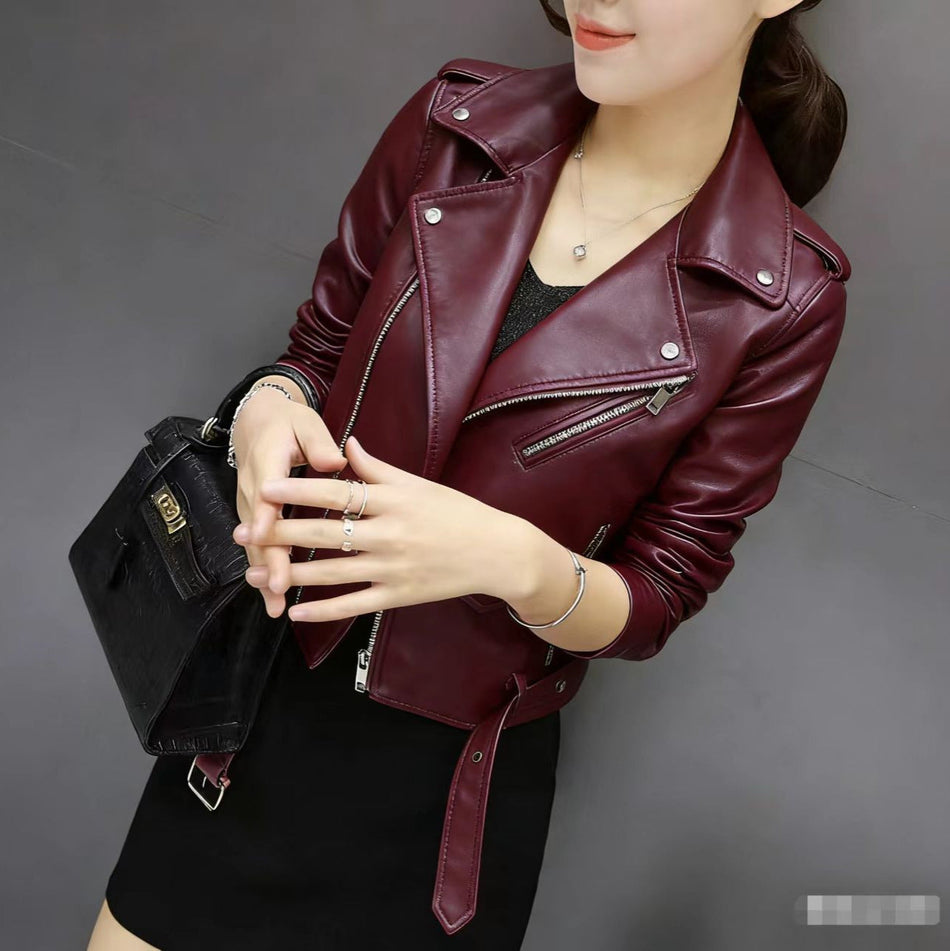 Women's Faux Leather Long Sleeve Jacket for Autumn Wear