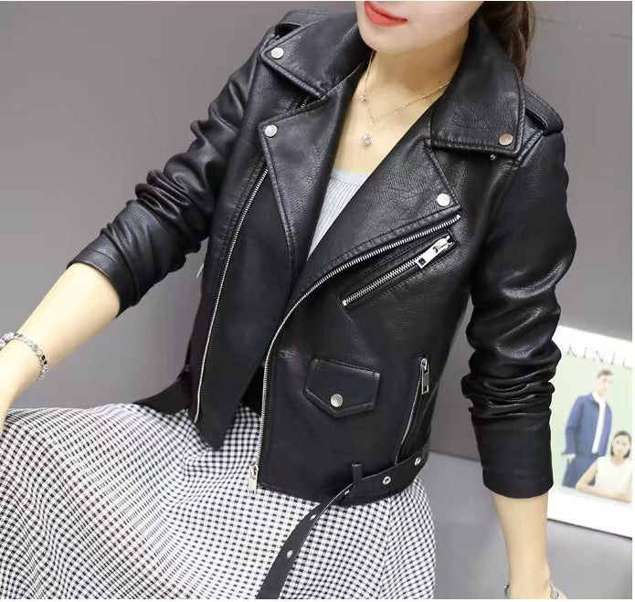 Women's Faux Leather Long Sleeve Jacket for Autumn Wear