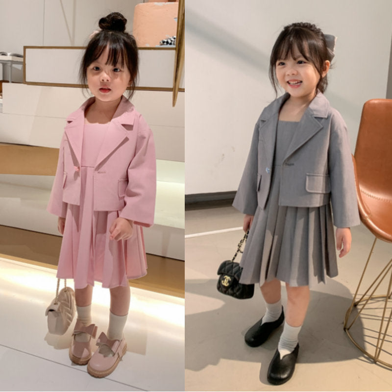 Girls Korean-Style Suit Jacket with Vest & Skirt Set