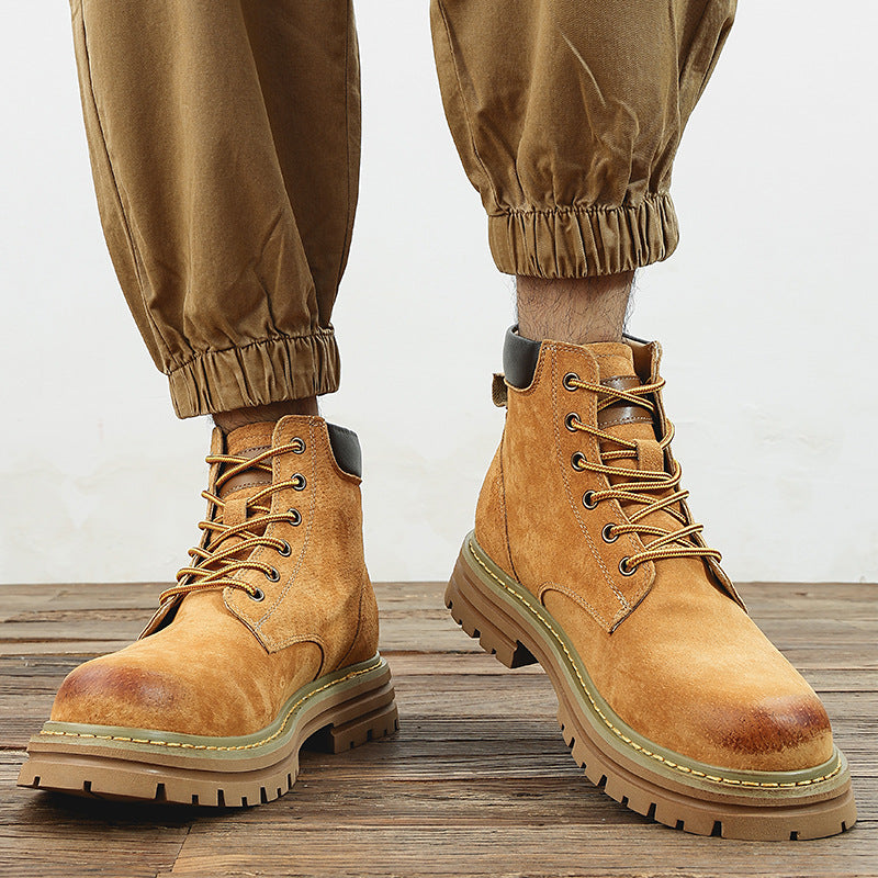 Unisex Classic High-Top Work Boots with Thick Platform Sole