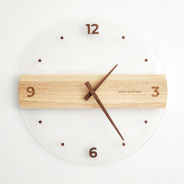 Modern Nordic Wooden Wall Clock – Acrylic Glass Silent Decorative