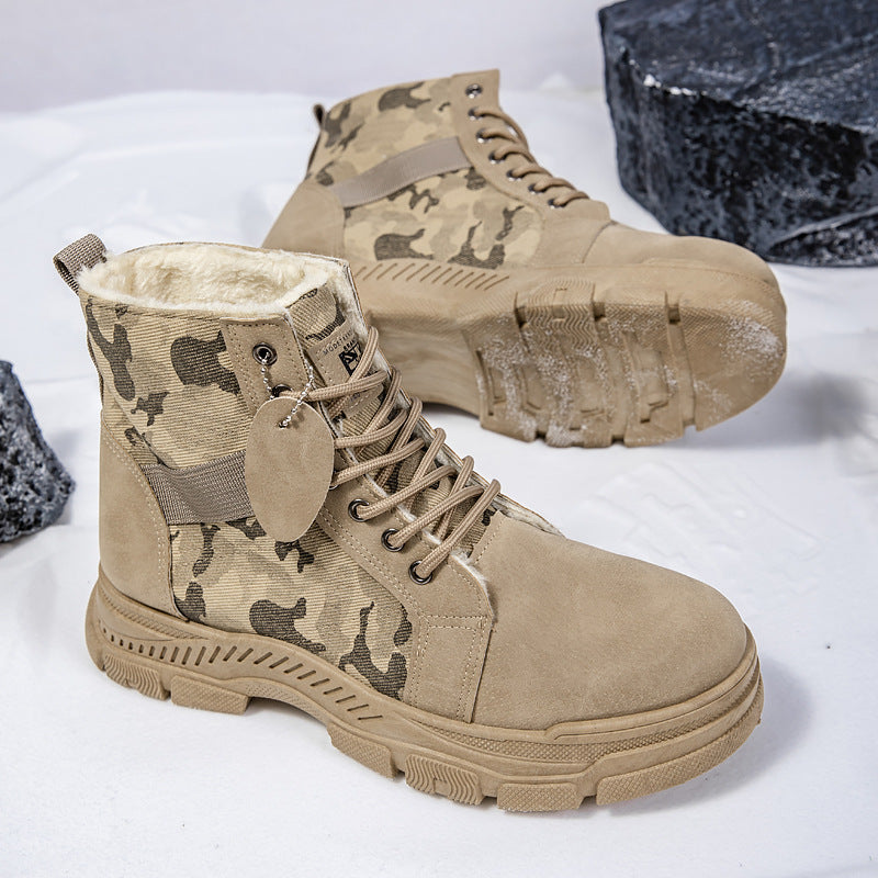 Men's Camouflage Mid-Top Hiking Work Boots with Thick Sole