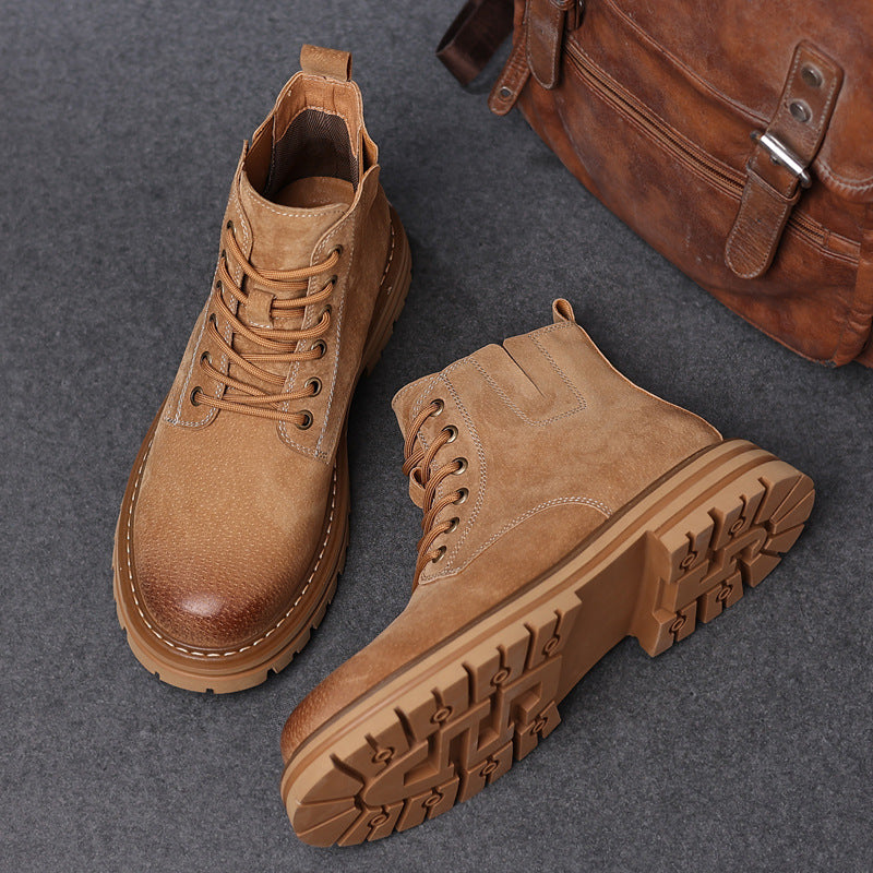 Men's Pigskin Leather Martin Boots with Thick Cushioned Sole