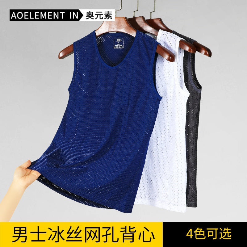 Men's Ice Silk Mesh V-Neck Breathable Sports Vest Shirt
