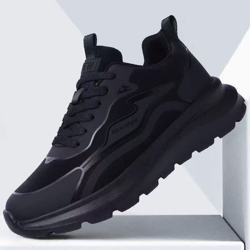 Men's Black Leather Casual Running Shoes Outdoor Sneakers