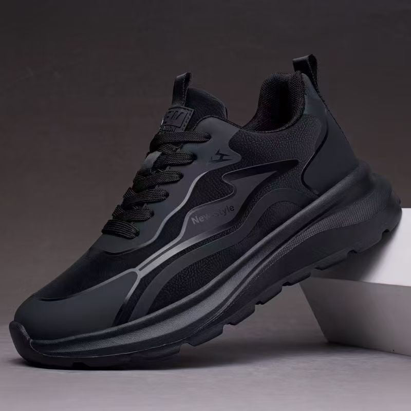 Men's Black Leather Casual Running Shoes Outdoor Sneakers