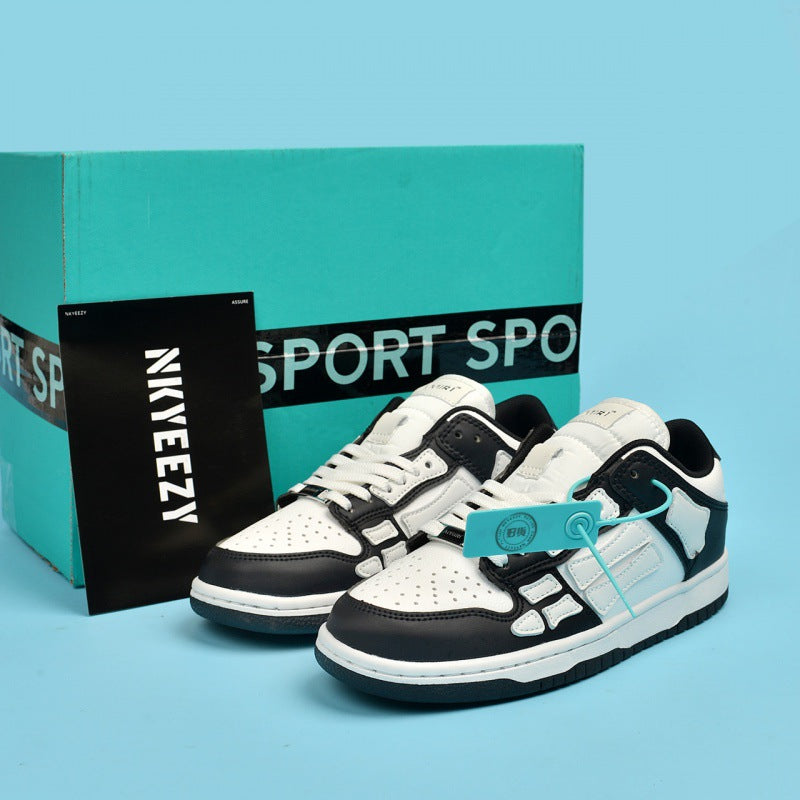 Men's Low-Top Leather Skate Sneakers in Black and White