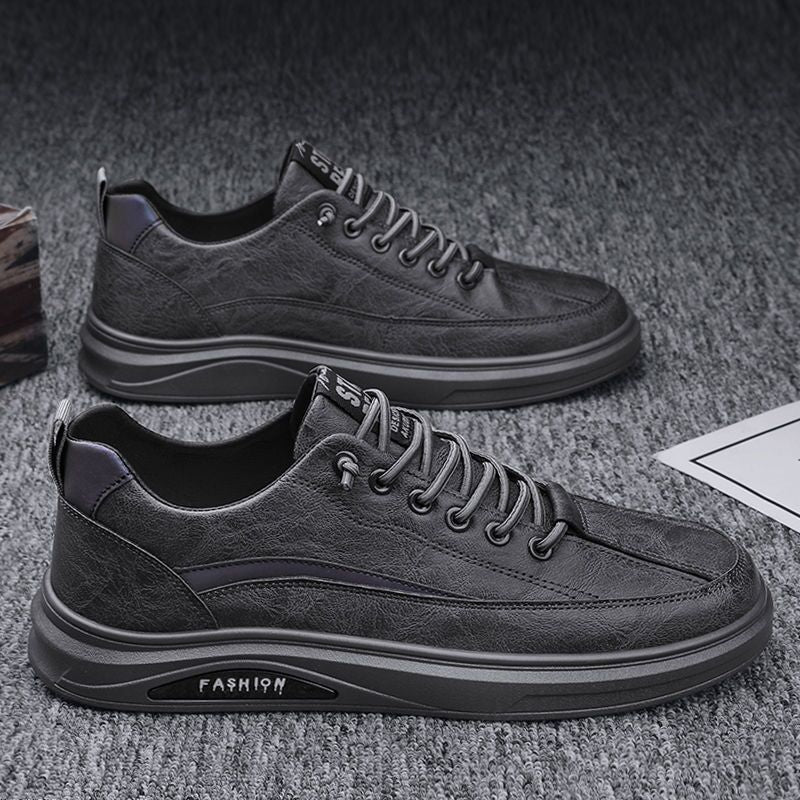 Men's Waterproof Black Leather Casual Sports Sneakers