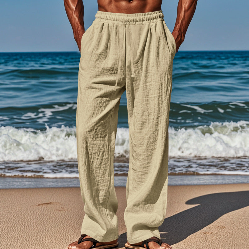 Men's Linen Drawstring Straight Leg Casual Vacation Pants