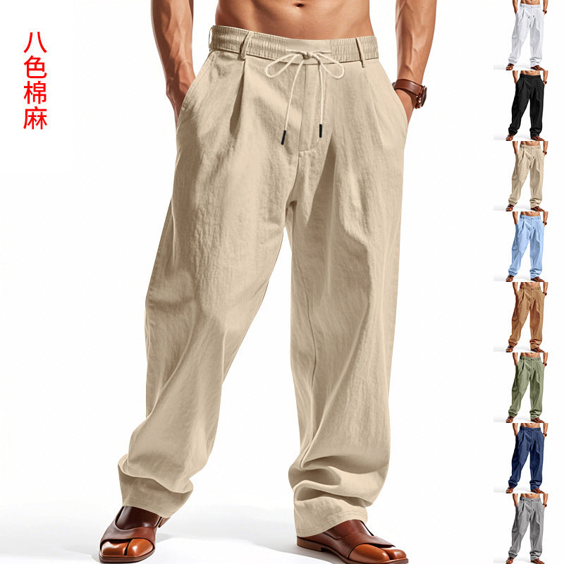 Men's Loose Linen Wide Leg Casual Beach Trousers