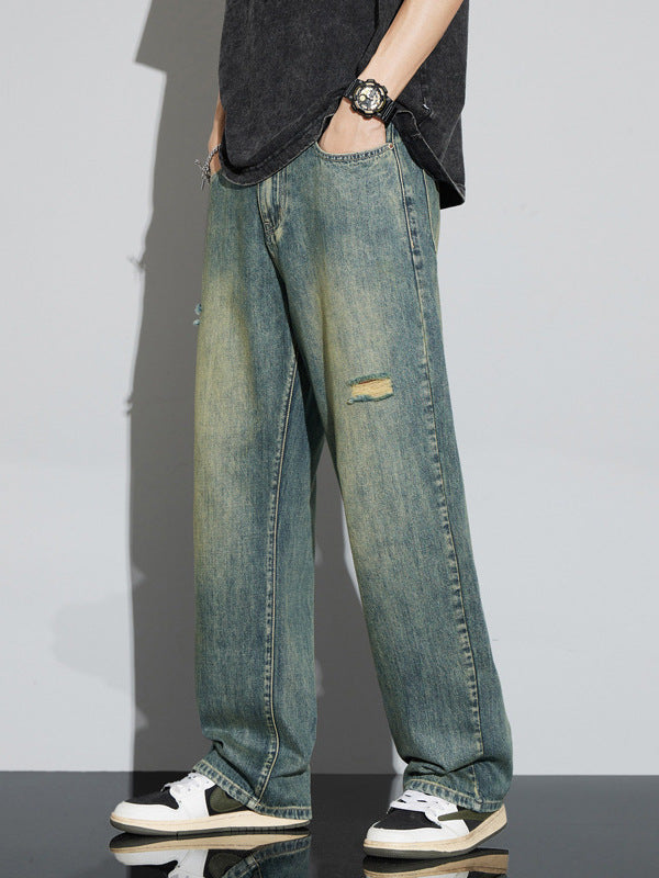 Men's Loose-Fit Distressed Straight-Leg Denim Jeans