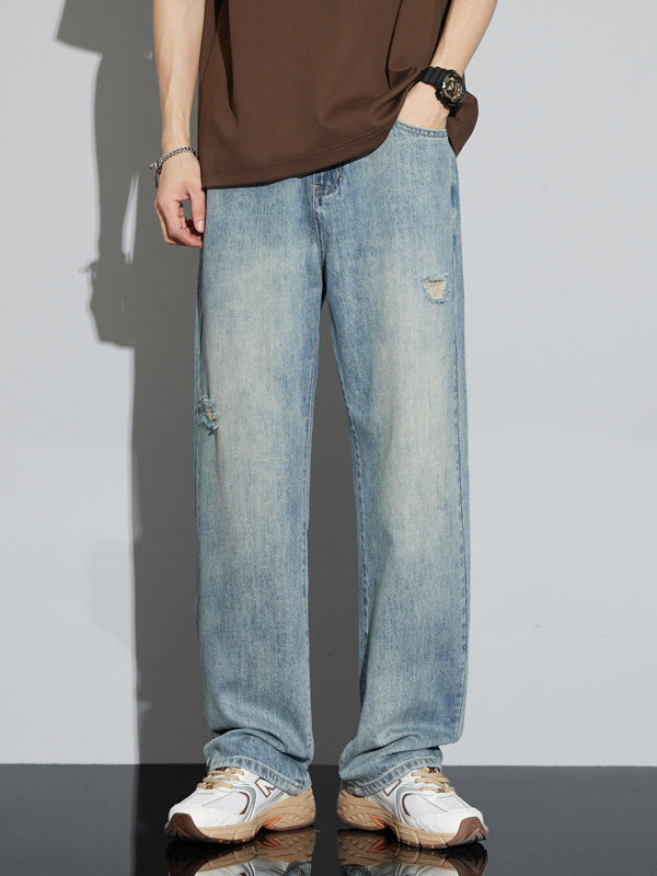Men's Loose-Fit Distressed Straight-Leg Denim Jeans
