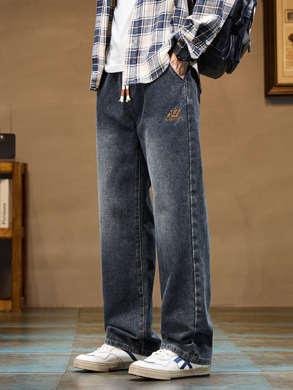 Men's Elastic Waist Straight-Leg Casual Denim Jeans