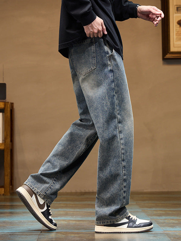 Men's Elastic Waist Straight-Leg Casual Denim Jeans
