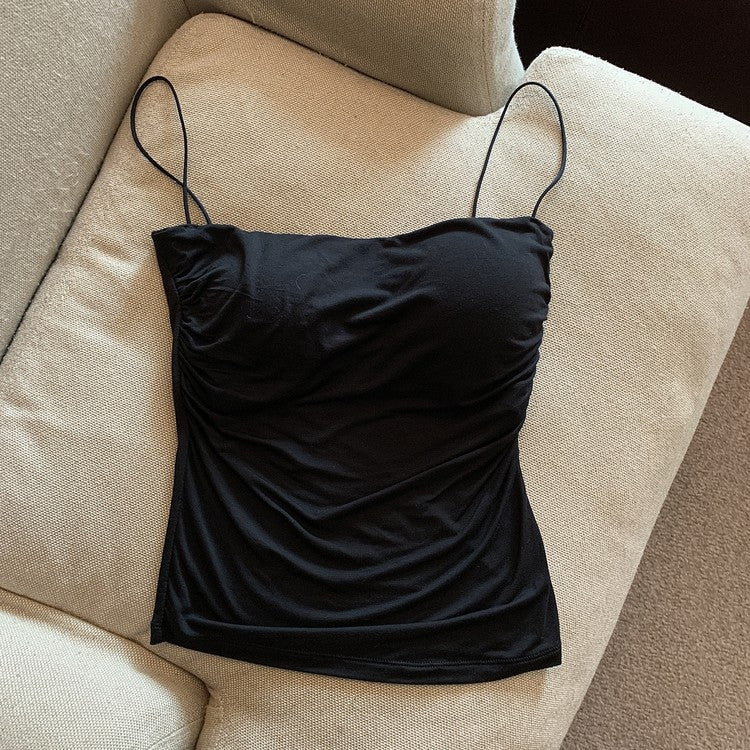 Women's Pleated Camisole with Slim-Fit Spaghetti Straps