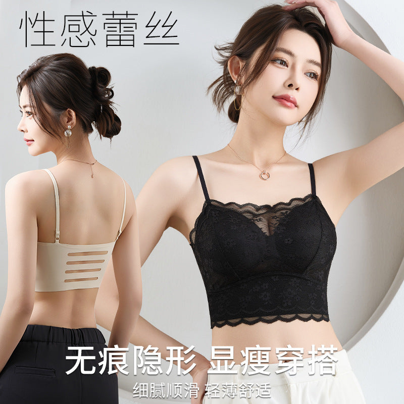 Women's Seamless Lace Strapless Padded Bandeau Bra