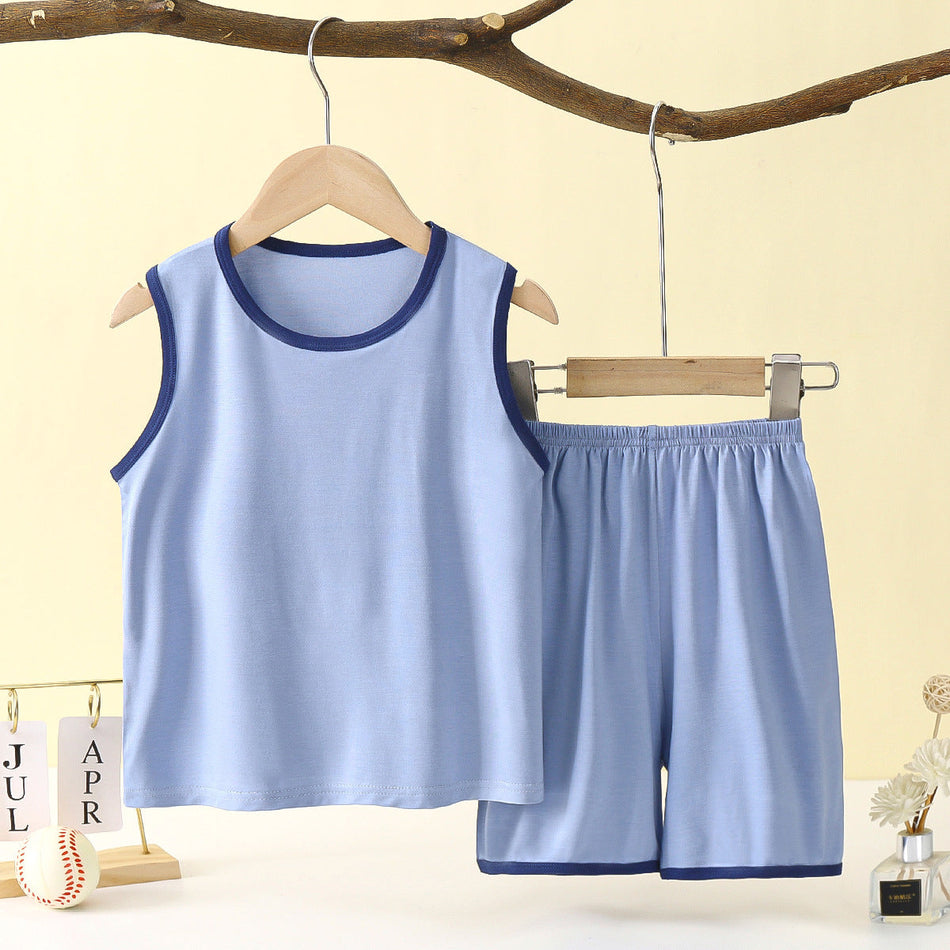 Kids Modal Pajama Set – Sleeveless Vest & Shorts Summer Sleepwear