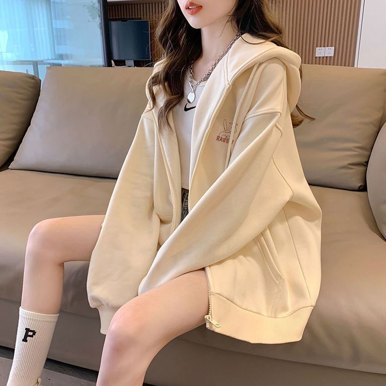 Women's Oversized Hooded Zip-Up Sweatshirt Jacket