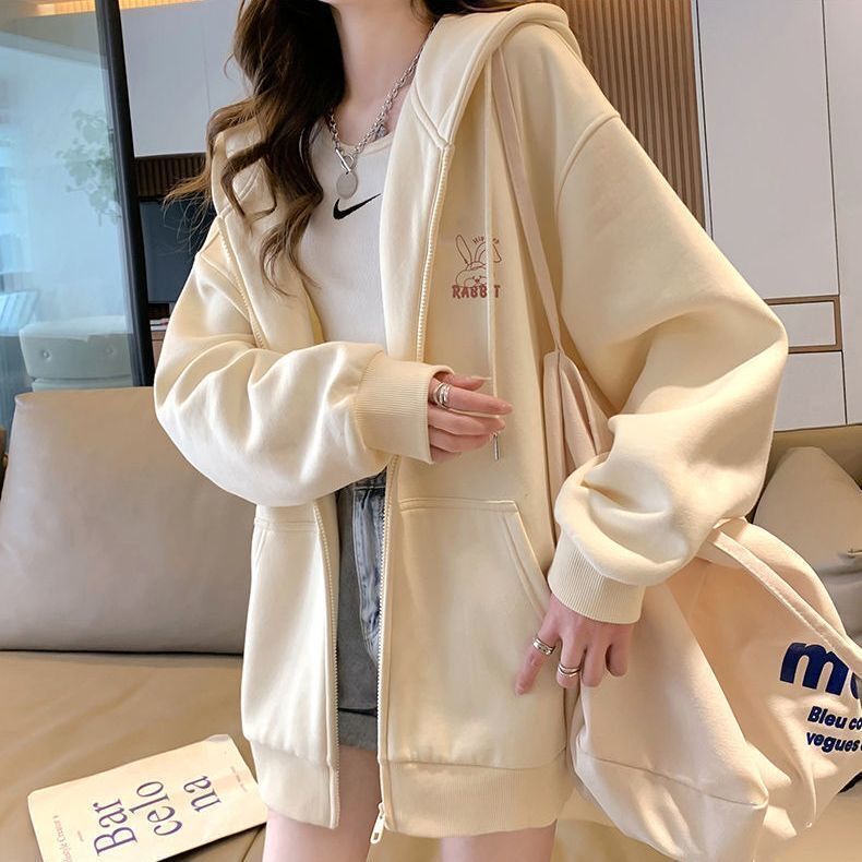 Women's Oversized Hooded Zip-Up Sweatshirt Jacket