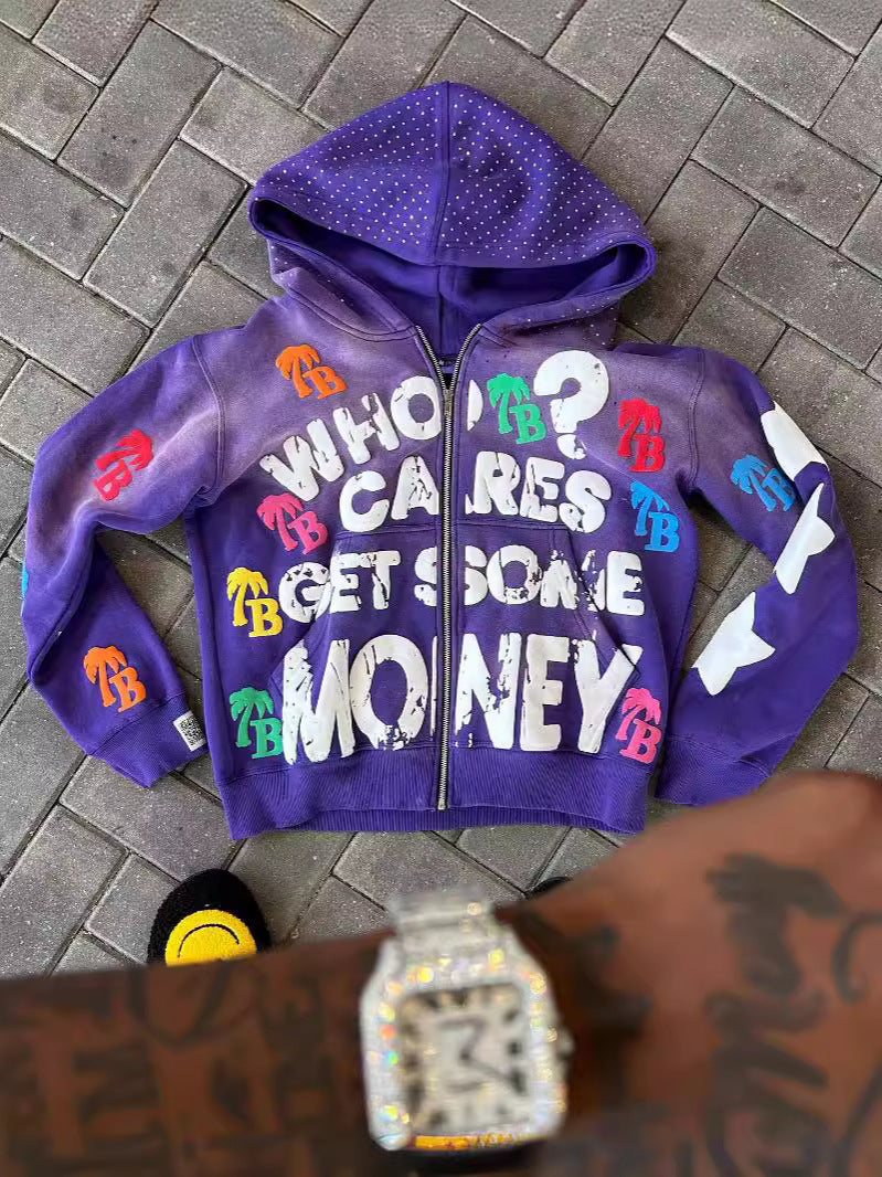 Men's Oversized Graphic Zip-Up Hooded Sweatshirt