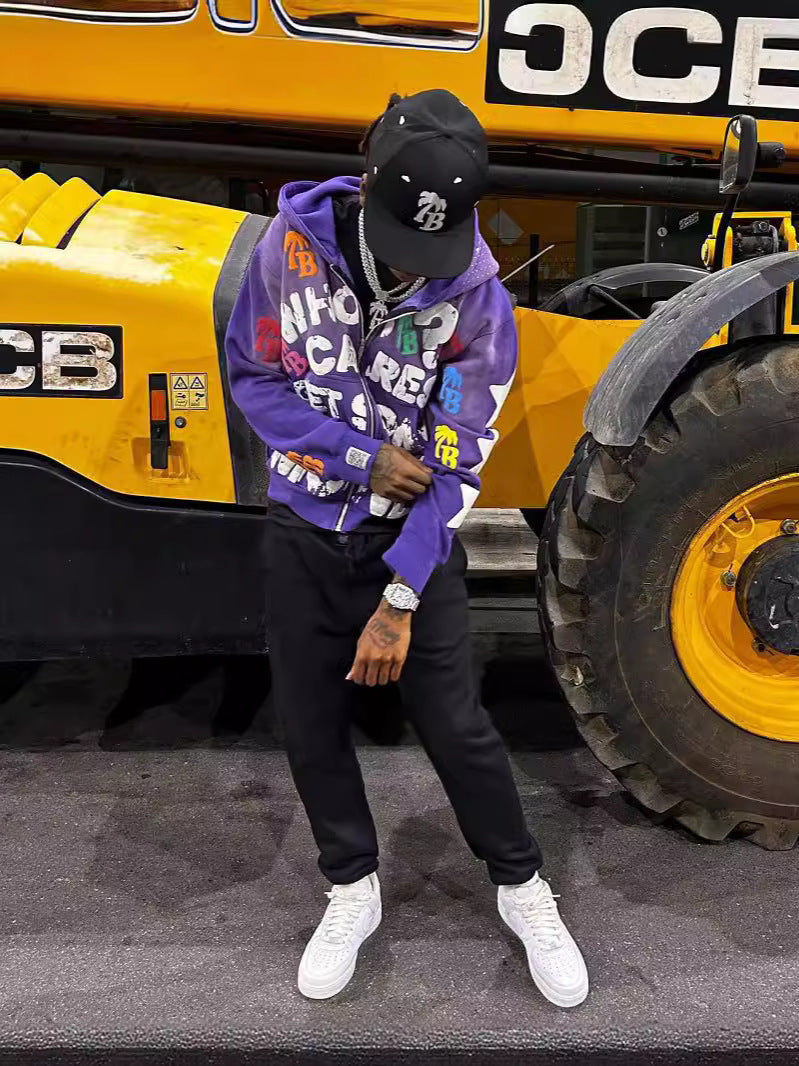 Men's Oversized Graphic Zip-Up Hooded Sweatshirt