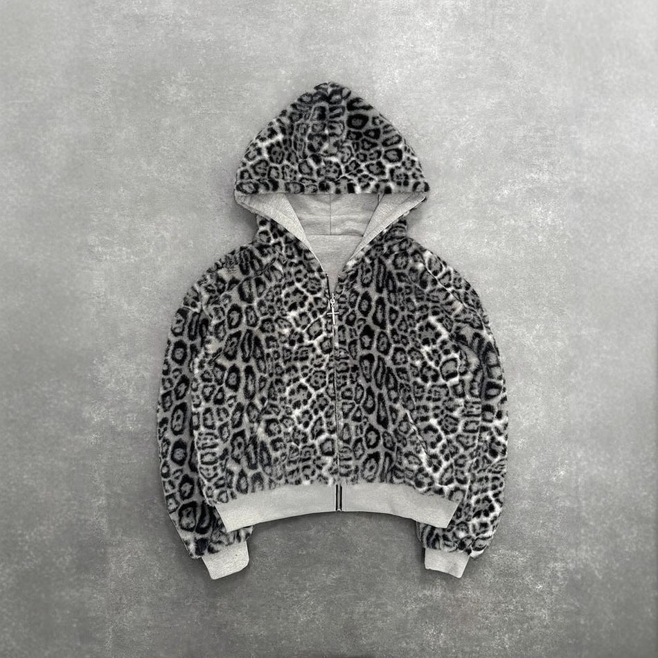 Women's Reversible Leopard Print Hooded Zip-Up Jacket