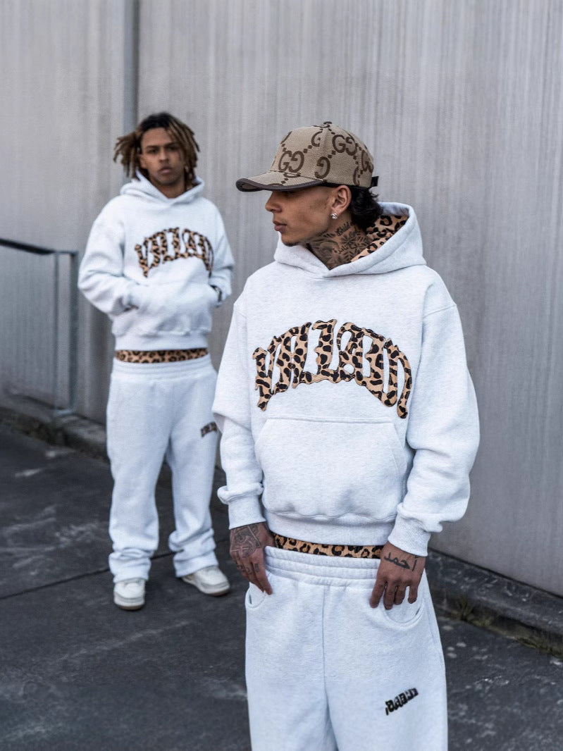 Unisex Leopard Embroidered Oversized Hooded Sweatshirt