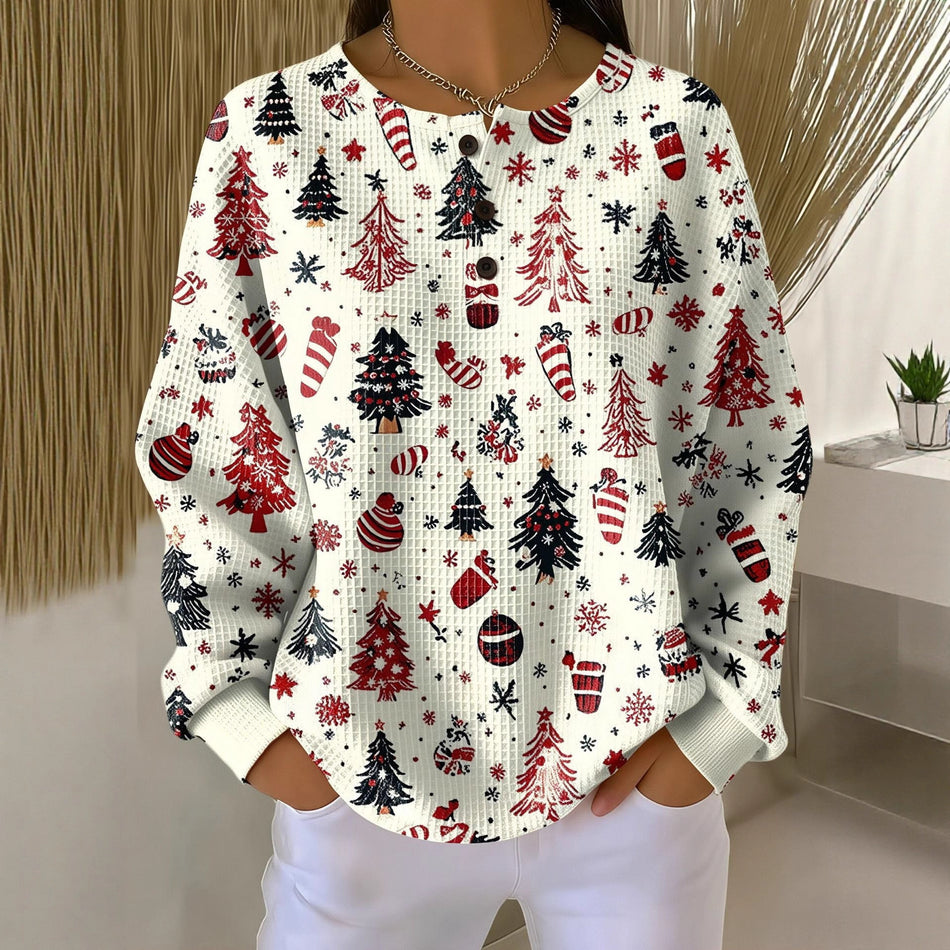 Women's 3D Printed Long Sleeve Polo Shirt