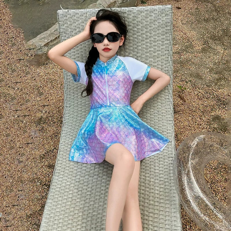 Girls' Mermaid One-Piece Swimsuit – UV Protection Summer Swimwear