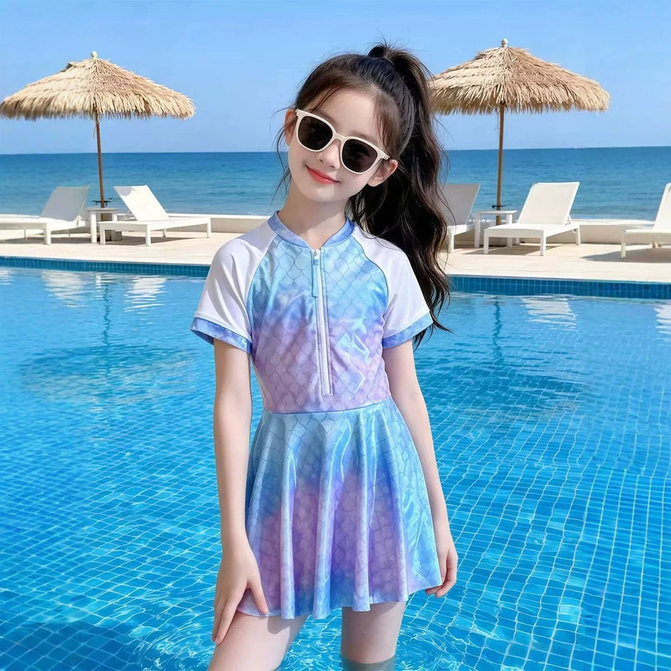 Girls' One-Piece Swim Dress – Fashion Summer Swimsuit for Beach &