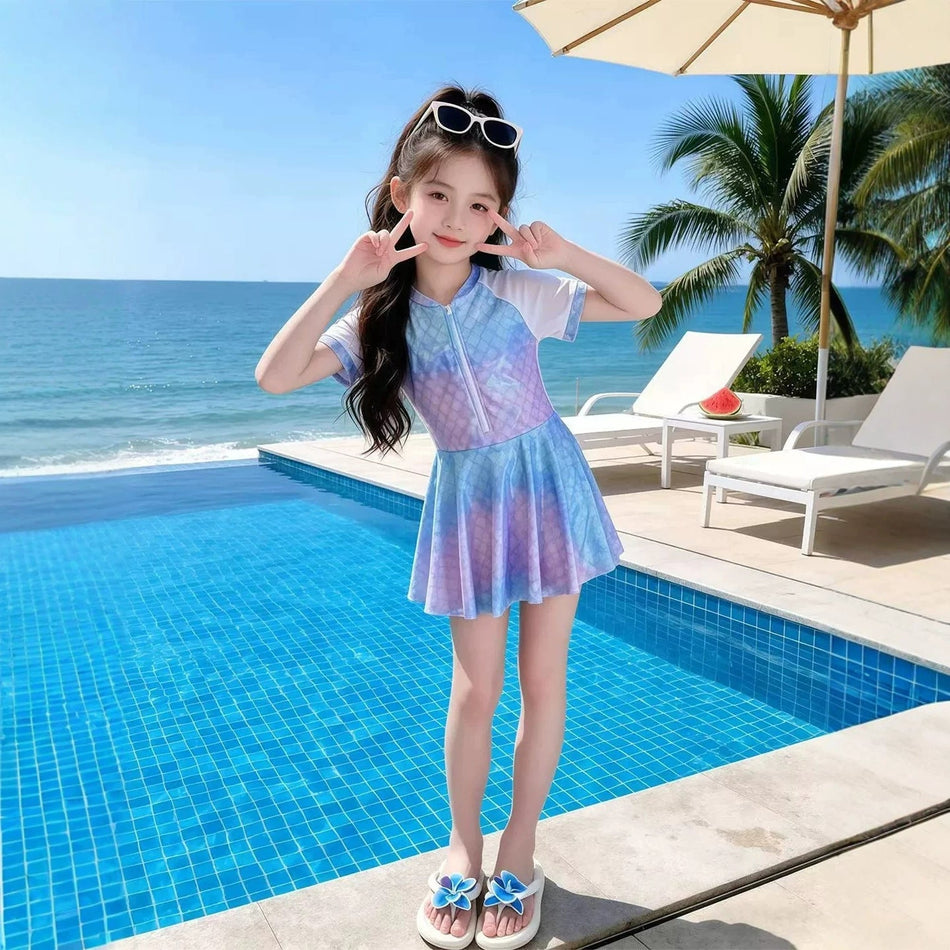 Girls' One-Piece Swim Dress – Fashion Summer Swimsuit for Beach &