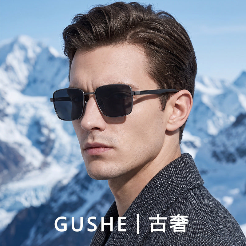 Metal Polarized Square Sunglasses UV400 Business Style for Men