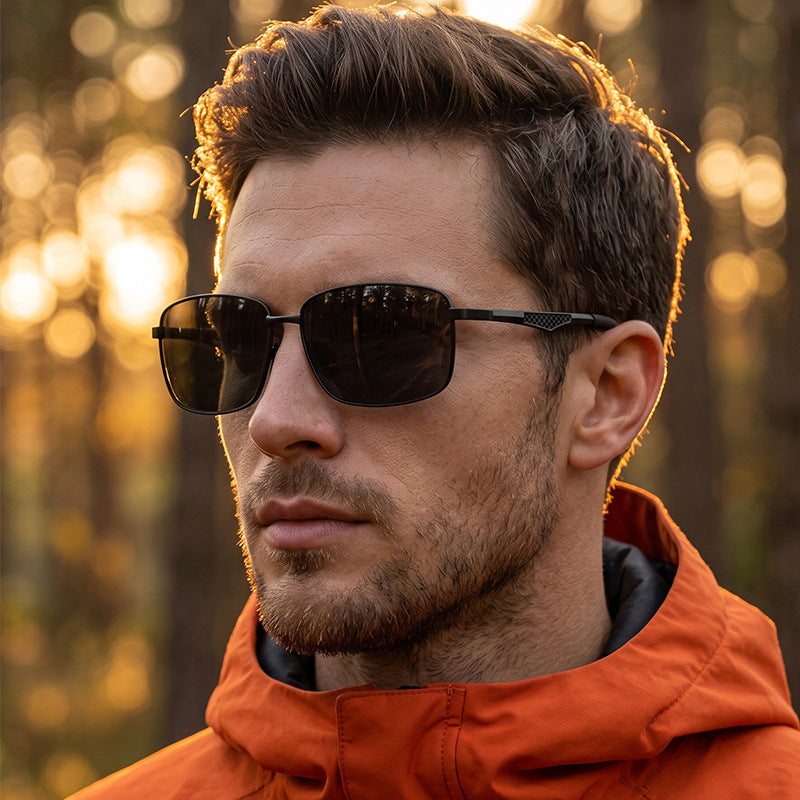 Polarized Square Sunglasses UV400 Metal Frame Driving Glasses Men