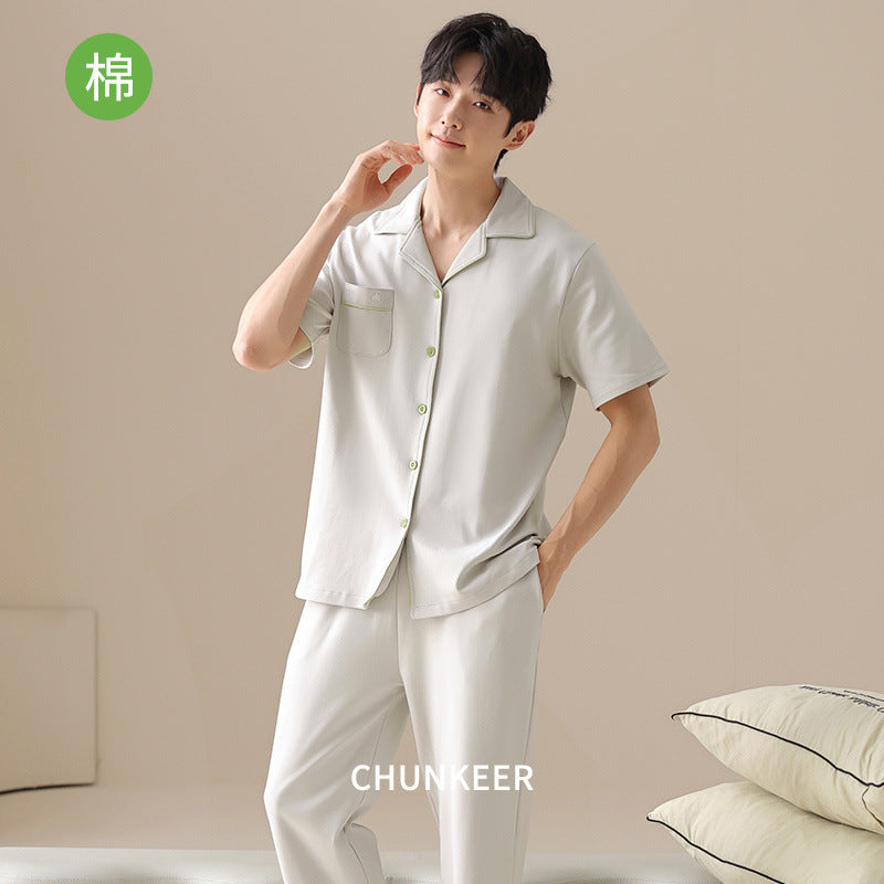 Men’s Cotton Pajama Set Lapel Cardigan Casual Sleepwear