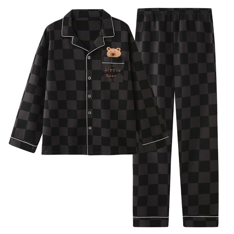 Men’s Plaid Pajama Set Lapel Cardigan Long Sleeve Homewear