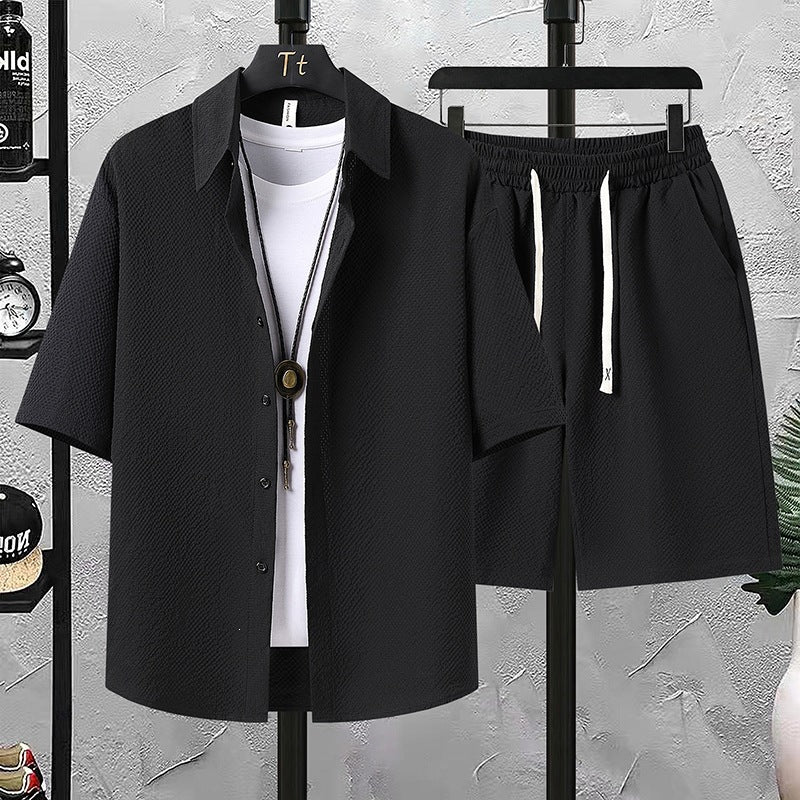 Men's Seersucker Short Sleeve Shirt & Shorts Set