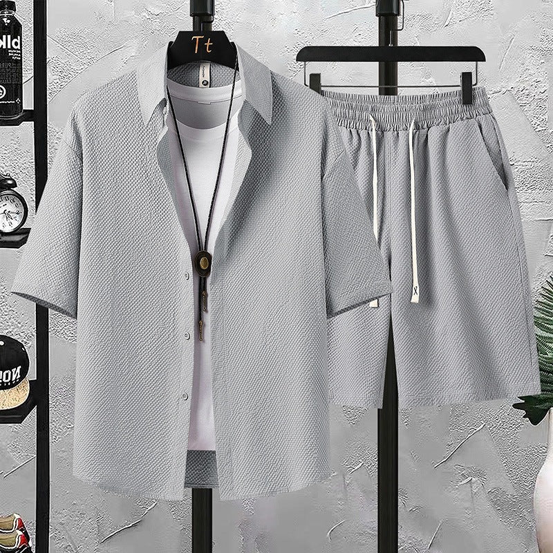 Men's Seersucker Short Sleeve Shirt & Shorts Set
