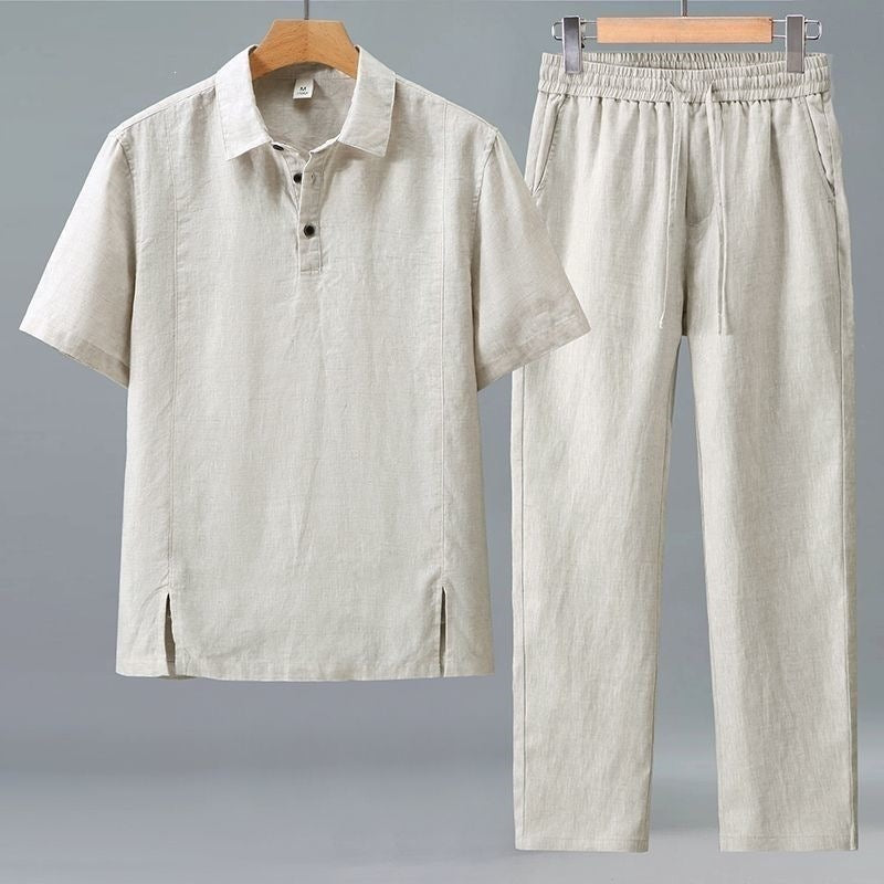 Men's Linen Short Sleeve Shirt & Trousers Set
