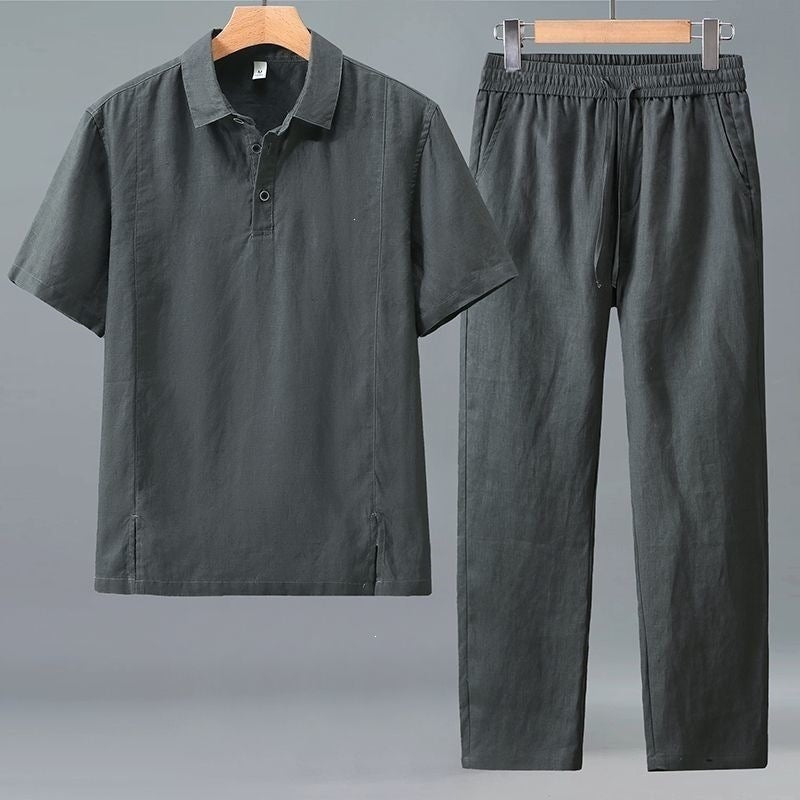 Men's Linen Short Sleeve Shirt & Trousers Set