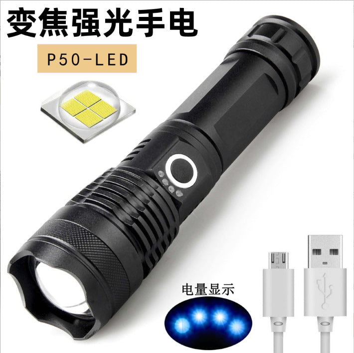 Aluminum Alloy Zoom Torch with USB Charging Flashlights
