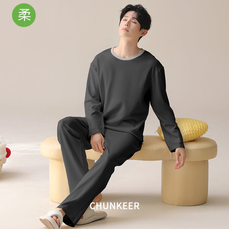 Men’s Cotton Pajama Set Pullover Long Sleeve Casual Loungewear