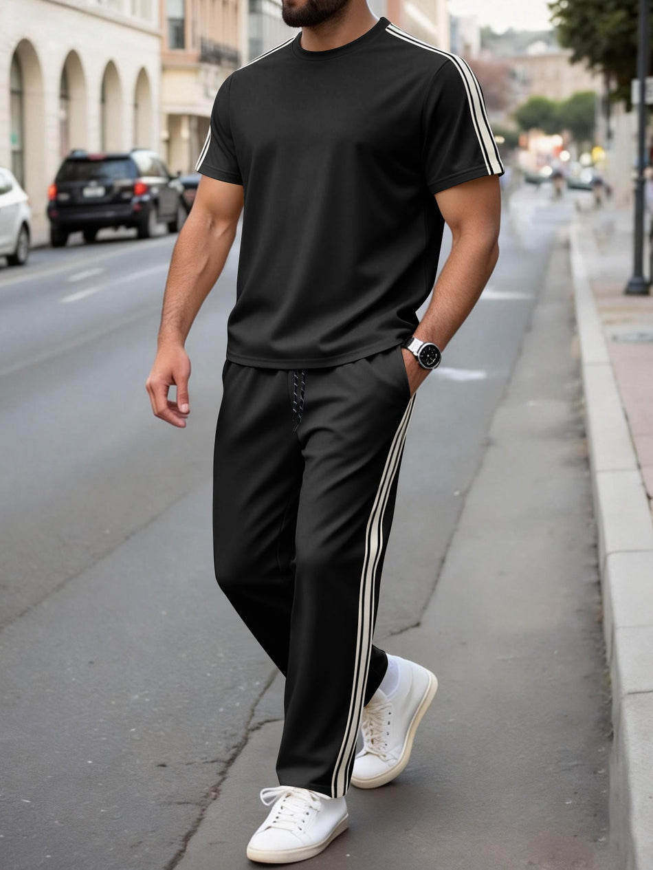 Men's Striped Short Sleeve Shirt & Pants Casual Set