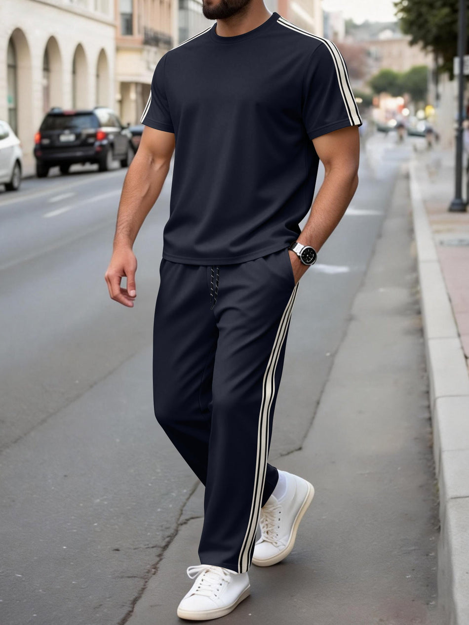 Men's Striped Short Sleeve Shirt & Pants Casual Set