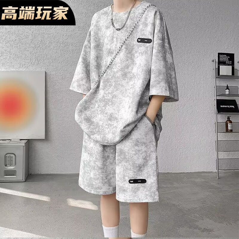 Men's Tie-Dye Ice Silk T-Shirt & Shorts Casual Set